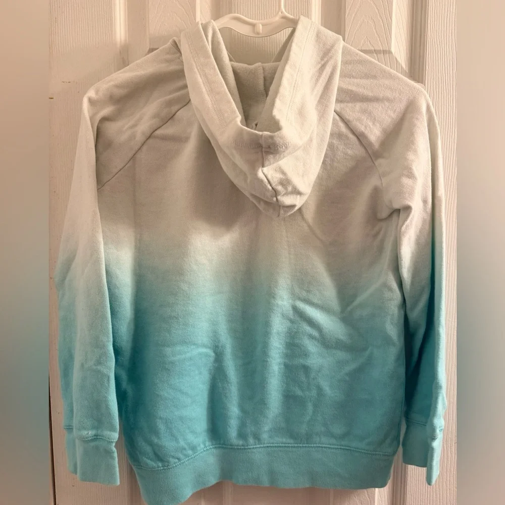 Girls Old Navy Cream  and Blue Ombré Dip Dyed Hoodie size large 10-12